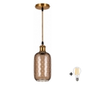 BRILAGI - LED pendellampa på vajer RETRO GLASS 1xE27/60W/230V Ø 14 cm guld/rökbrun