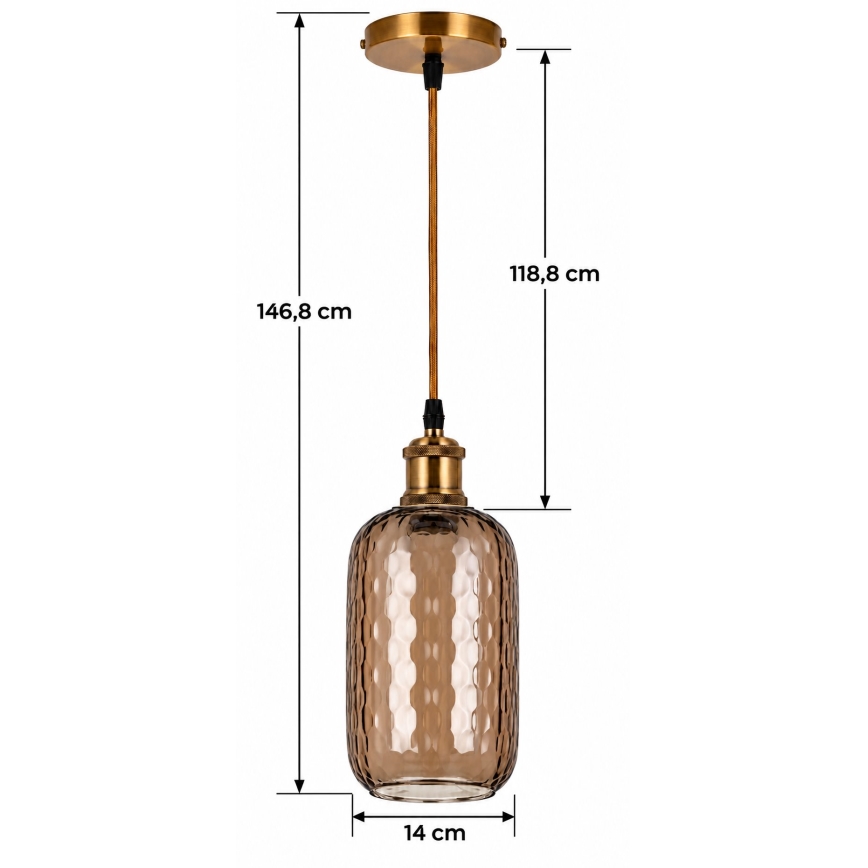 BRILAGI - LED pendellampa på vajer RETRO GLASS 1xE27/60W/230V Ø 14 cm guld/rökbrun