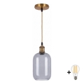 BRILAGI - LED Pendellampa på vajer RETRO GLASS 1xE27/60W/230V Ø 14 cm guld/rökgrå