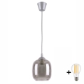 BRILAGI - LED-pendellampa på vajer RETRO GLASS 1xE27/60W/230V Ø 14 cm silver/rökgrå
