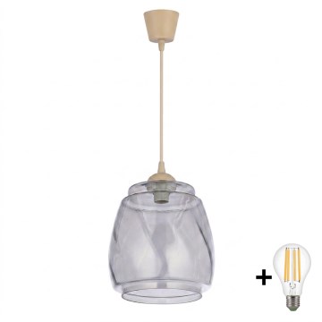 BRILAGI - LED-pendellampa på vajer RETRO GLASS 1xE27/60W/230V Ø 26 cm beige/rökgrå
