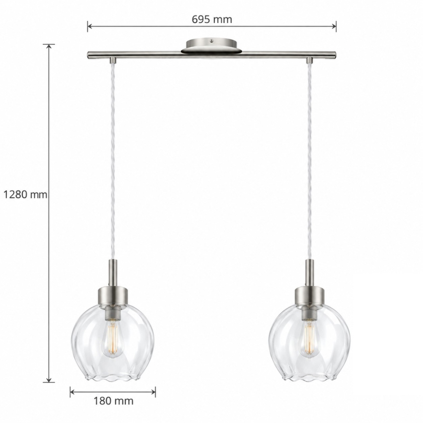 BRILAGI - LED pendellampa på vajer RETRO GLASS 2xE27/60W/230V matt krom/klar