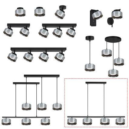 Brilagi - LED Pendlampa på vajer AURA LUX 4xGX53/30W/230V svart/rökt glas