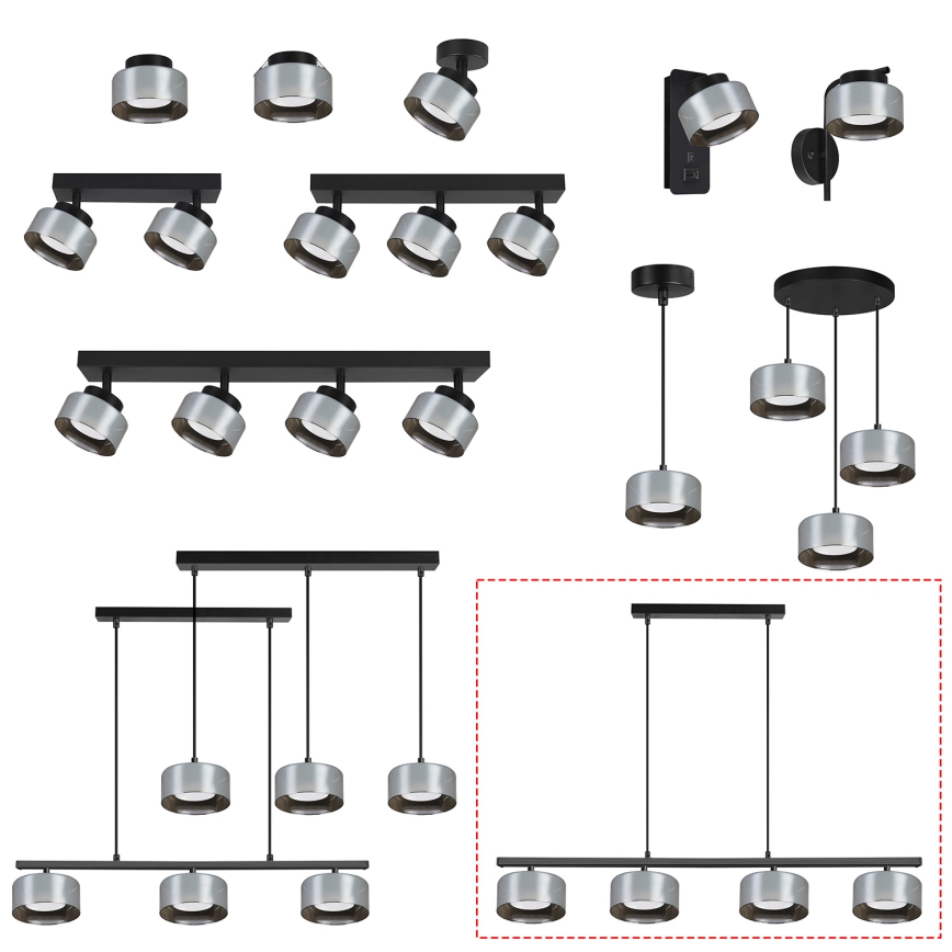 Brilagi - LED Pendlampa på vajer AURA LUX 4xGX53/30W/230V svart/rökt glas
