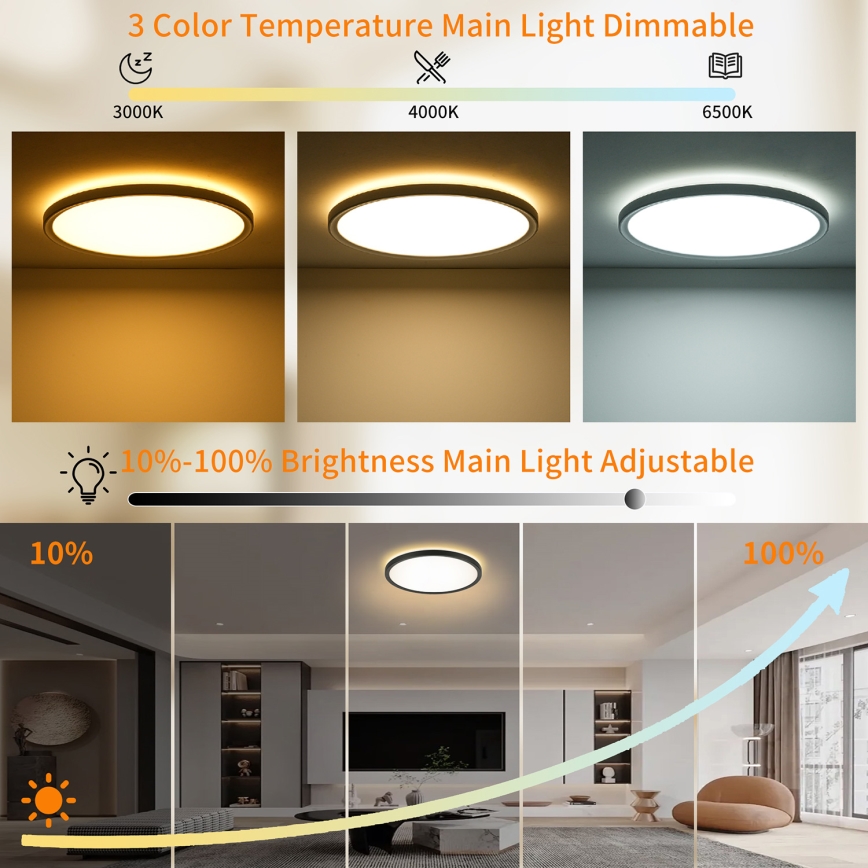 Brilagi - LED RGBW dimbar taklampa ULTRA SLIM LED/18W/230V 2700–6500K Ø 30 cm svart + fjärrkontroll