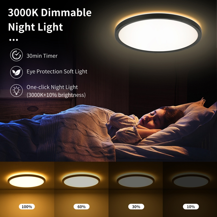Brilagi - LED RGBW dimbar taklampa ULTRA SLIM LED/18W/230V 2700–6500K Ø 30 cm svart + fjärrkontroll