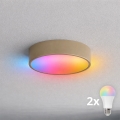 BRILAGI - LED RGBW dimbar badrumstaklampa CLARE 2xE27/12W/230V 2700–6500K Ø 30 cm IP54 Wi‑Fi beige