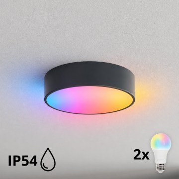 BRILAGI - LED RGBW dimbar badrumstaklampa CLARE 2xE27/12W/230V Ø 30 cm antracit IP54
