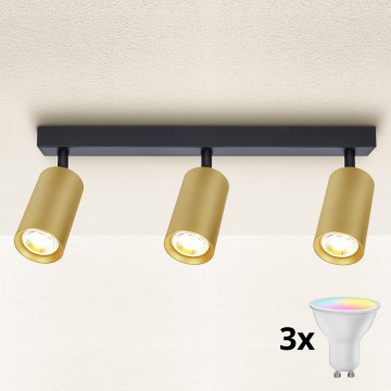Brilagi - LED RGBW dimbar infälld spotlight SELE GOLDEN 3xGU10/6W/230V 3000K svart/guld + fjärrkontroll