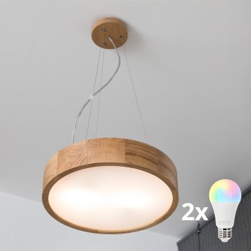 Brilagi - LED RGBW dimbar pendellampa med vajer CARVALHO 2x E27 / 9W / 230V 2700–6500 K Wi‑Fi ek Ø 37 cm