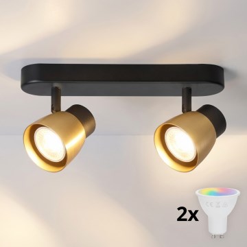 Brilagi - LED RGBW dimbar spot NUGGET 2xGU10/4,8W/230V 3000K svart/guld + fjärrkontroll