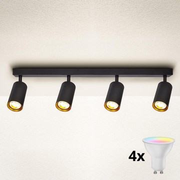 Brilagi - LED RGBW dimbar spotarmatur SELE 4xGU10/4,8W/230V 3000K svart/guld + fjärrkontroll