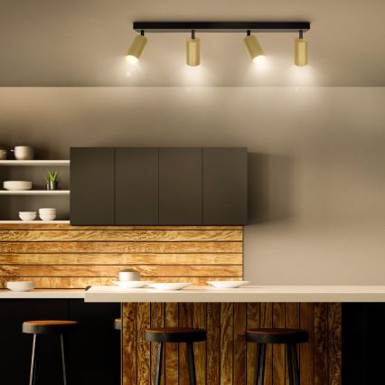 Brilagi - LED RGBW Dimbart spotlight SELE GOLDEN 4xGU10/6W/230V 3000K svart/guld, inkl. fjärrkontroll