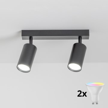 Brilagi - LED RGBW dimbar spotlampa SELE 2xGU10/4,8W/230V 3000K svart + fjärrkontroll