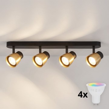 Brilagi - LED RGBW dimbar spotlight NUGGET 4xGU10/4,8W/230V 3000K svart/guld + fjärrkontroll