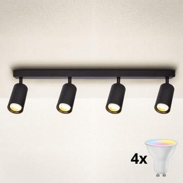 Brilagi - LED RGBW dimbar spotlight SELE 4xGU10/4,8W/230V 3000K svart + fjärrkontroll