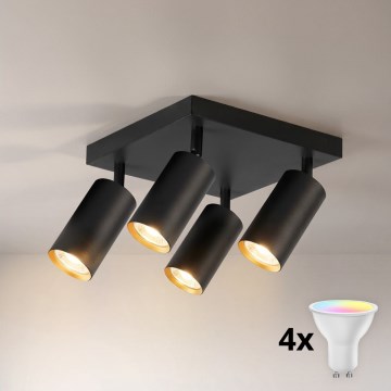 BRILAGI - LED RGBW Dimbar spotlight SELE SQUARE 4xGU10/6,5W/230V 2700-6500K svart/guld