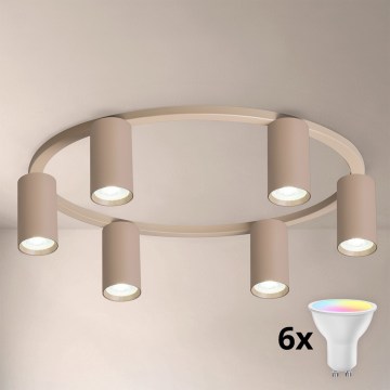 BRILAGI - LED RGBW Dimbar taklampa SELE 6xGU10/6,5W/230V 2700-6500K beige + fjärrkontroll