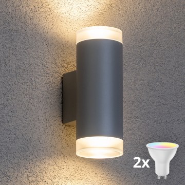 Brilagi - LED RGBW dimbar utomhus väggarmatur MATERA 2xGU10/4,8W/230V 3000K IP54 grå + fjärrkontroll