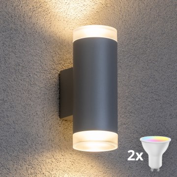 Brilagi - LED RGBW dimbar utomhus väggarmatur MATERA 2xGU10/6W/230V 3000K IP54 grå + fjärrkontroll