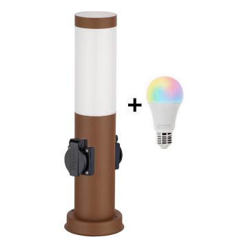 Brilagi - LED RGBW dimbar utomhuslampa med 2 uttag 1xE27/15W/230V 2700-6500K IP44 40 cm brun