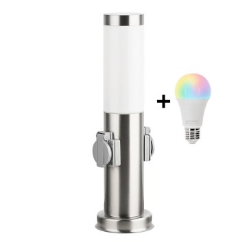 Brilagi - LED RGBW dimbar utomhuslampa med 2 uttag 1xE27/15W/230V 2700-6500K IP44 40 cm matt krom