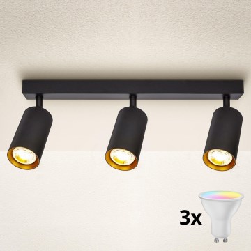 Brilagi - LED RGBW dimbart spotarmatur SELE 3xGU10/4,8W/230V 3000K svart/guld + fjärrkontroll