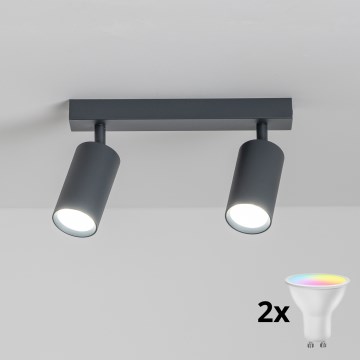 Brilagi - LED RGBW dimbart spotlight SELE 2xGU10/4,8W/230V 3000K antracitgrå + fjärrkontroll