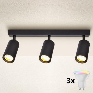 Brilagi - LED RGBW Dimbart spotlight SELE 3xGU10/4,8W/230V 3000K svart + fjärrkontroll