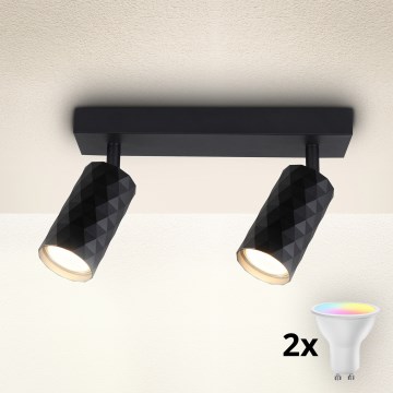 Brilagi - LED RGBW Dimbart spotlight SELE DIAMANT 2xGU10/4,8W/230V 3000K svart + fjärrkontroll