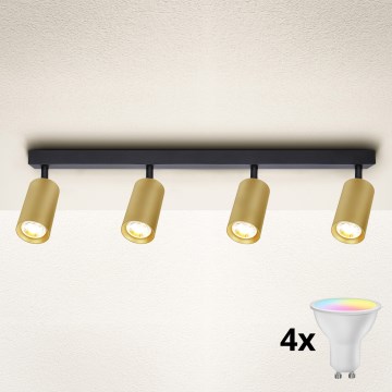 Brilagi - LED RGBW Dimbart spotlight SELE GOLDEN 4xGU10/4,8W/230V 3000K svart/guld, inkl. fjärrkontroll
