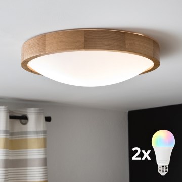 Brilagi - LED RGBW dimmbar taklampa CARVALHO SLIM 2xE27/15W/230V 2700-6500K Wi-Fi ek Ø 37 cm