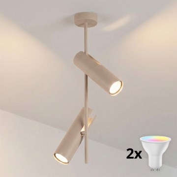 BRILAGI - LED RGBW dimmbar taklampa på stång BRANCH 2xGU10/6,5W/230V 2700-6500K beige