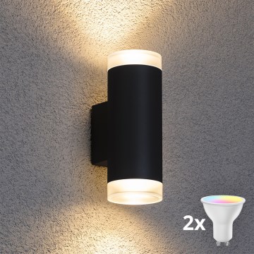 Brilagi - LED RGBW dimmbar utomhus väggarmatur MATERA 2xGU10/6W/230V 3000K IP54 svart + fjärrkontroll