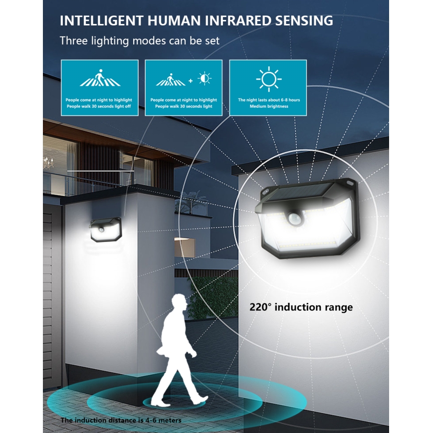 Brilagi - LED solcellsvägglampa med rörelse- och skymningssensor WALLIE LED/4W/5,5V 1200mAh 6500K IP65