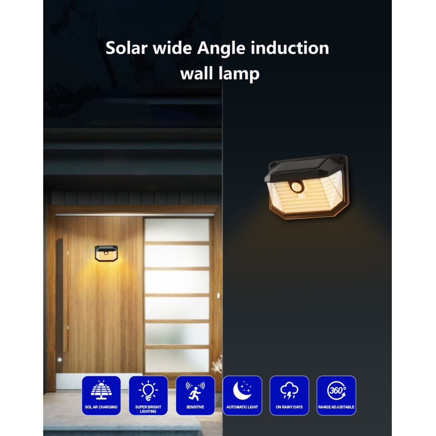 Brilagi - LED solcellsvägglampa med rörelse- och skymningssensor WALLIE LED/4W/5,5V 1200 mAh 3000K IP65