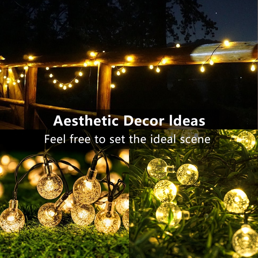 Brilagi - LED-solcellsdriven dekorationsslinga BUBBLE 50×LED/8 funktioner 7 m IP65 varmvit 600 mAh