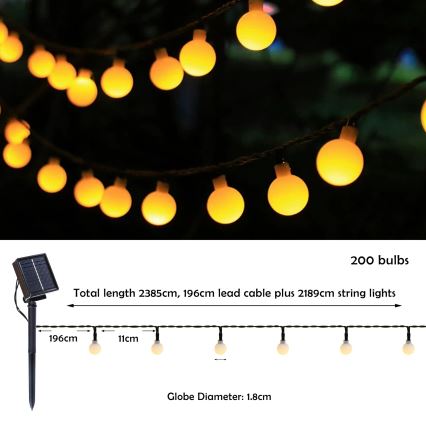 BRILAGI - LED solcellsdriven dekorativ ljusslinga BUBBLE 200xLED/8 funktioner 20 m IP65 varmvit 800 mAh