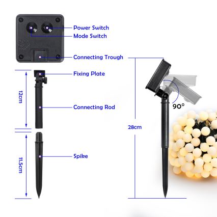 BRILAGI - LED solcellsdriven dekorativ ljusslinga BUBBLE 200xLED/8 funktioner 20 m IP65 varmvit 800 mAh