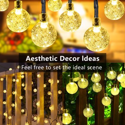 Brilagi - LED-solcellsdriven dekorativ ljusslinga BUBBLE 200 LED / 8 funktioner, 20 m, IP65, varmvit, 800 mAh