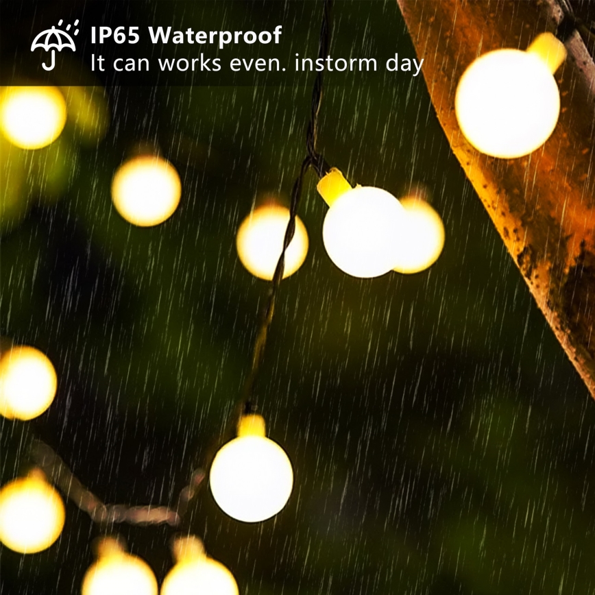 Brilagi - LED solcellsdriven dekorkedja BUBBLE 200xLED/8 funktioner 20m IP65 varmvit 800 mAh