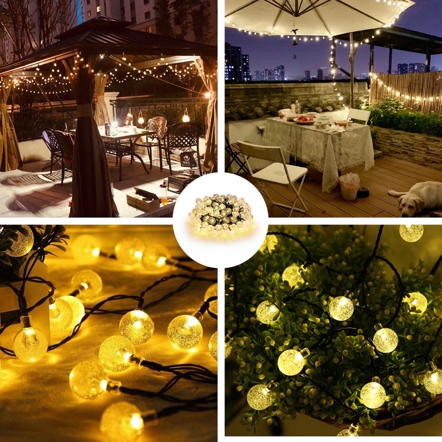 Brilagi - LED solcellsdriven dekorationsljusslinga BUBBLE 300 LED/8 ljuslägen 30 m IP65 varmvit 500 mAh