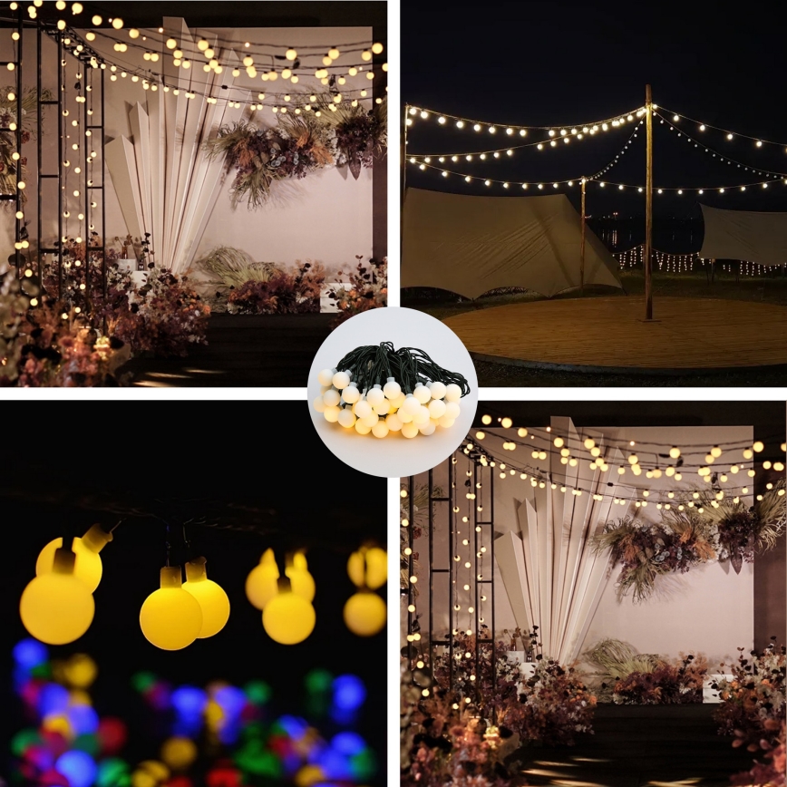 Brilagi - LED solcellsdriven dekorativ ljusslinga BUBBLE 50xLED/8 funktioner 7m IP65 varmvit 600 mAh