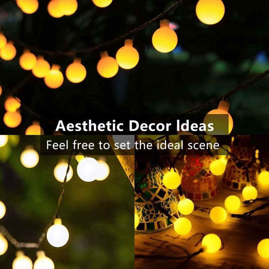 Brilagi - LED solcellsdriven dekorativ ljusslinga BUBBLE 50xLED/8 funktioner 7m IP65 varmvit 600 mAh