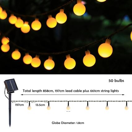 Brilagi - LED solcellsdriven dekorativ ljusslinga BUBBLE 50xLED/8 funktioner 7m IP65 varmvit 600 mAh