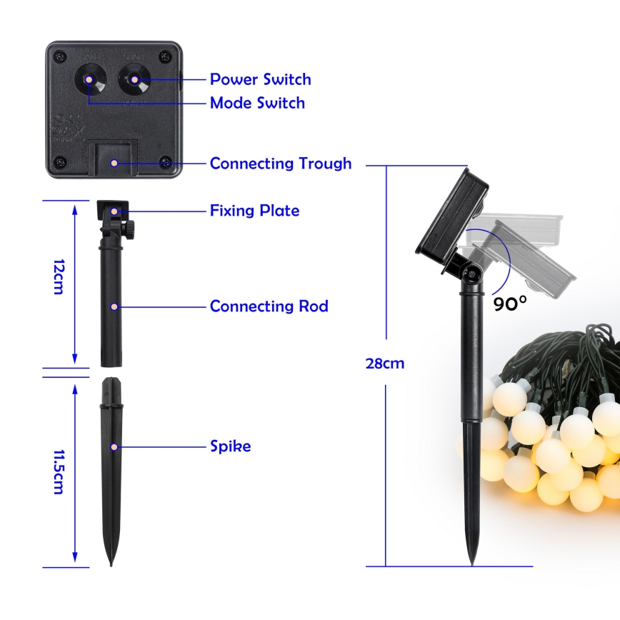 Brilagi - LED solcellsdriven dekorativ ljusslinga BUBBLE 50xLED/8 funktioner 7m IP65 varmvit 600 mAh