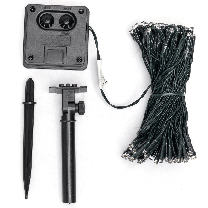 BRILAGI - LED-solcellsdriven julslinga 100 LED / 8 funktioner, 12 m, 800 mAh, IP65, varmvit