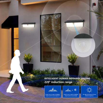 Brilagi - LED solcellsvägglampa med sensor SUN RAY LED/6W/3,7V 2200 mAh IP44