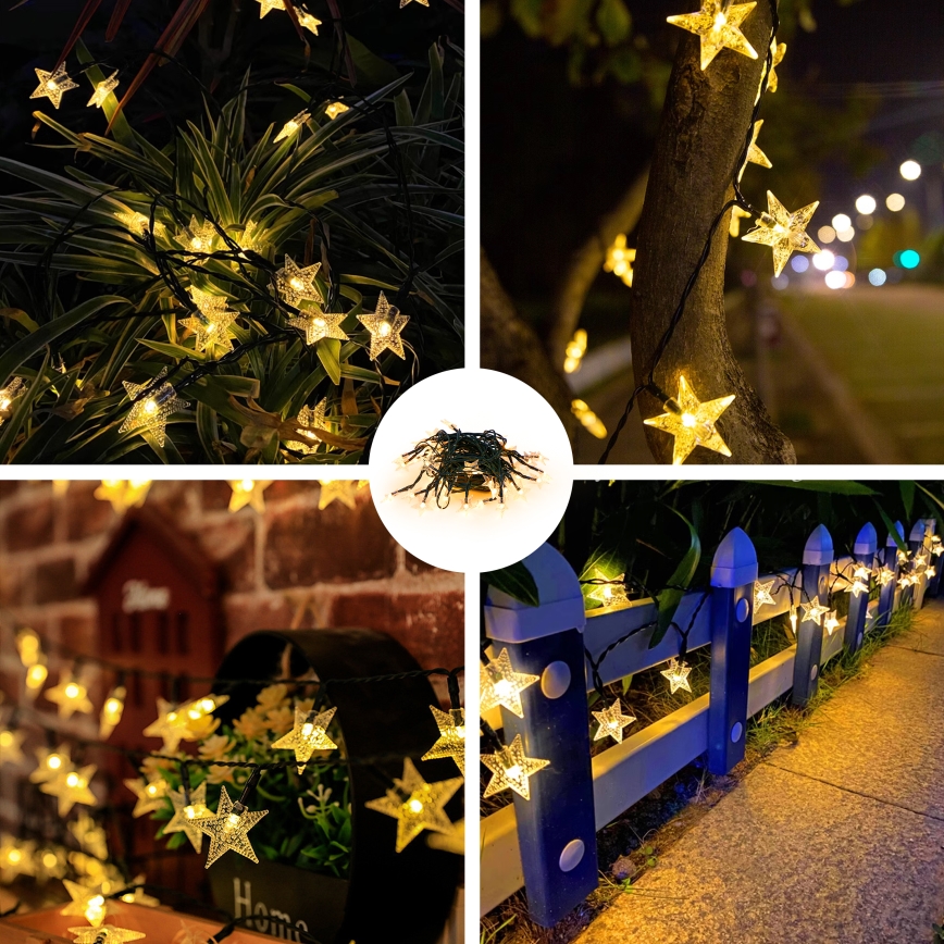 Brilagi - LED solcellsljusslinga STARS 50xLED/8 funktioner 7m IP65 varmvit 600 mAh
