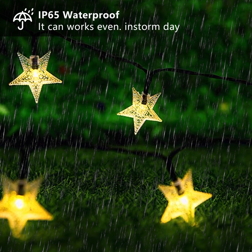 Brilagi - LED solcellsljusslinga STARS 50xLED/8 funktioner 7m IP65 varmvit 600 mAh